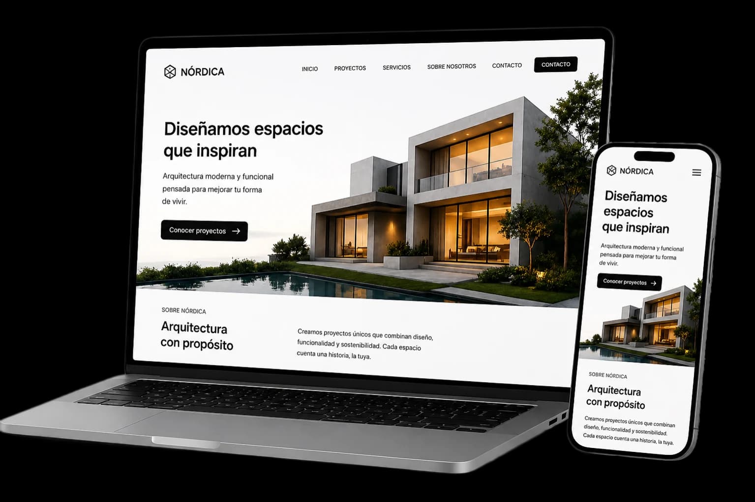 Mockup de sitios web de Emprevia en laptop y teléfono